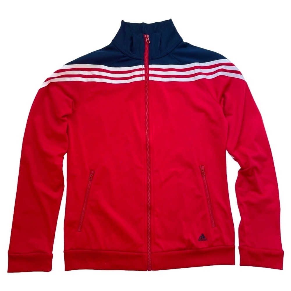 adidas Climalite Track Jacket, 3 Stripes, Full Zip, Red & Blue, Women’s Sz Small